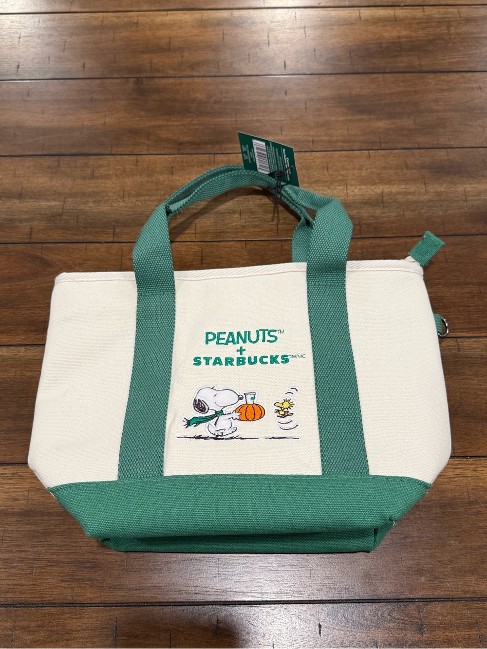 Green & Cream Canvas Tote Bag